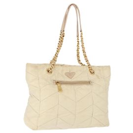 PRADA Kettentasche Nylon Elfenbein Gold Auth 150390