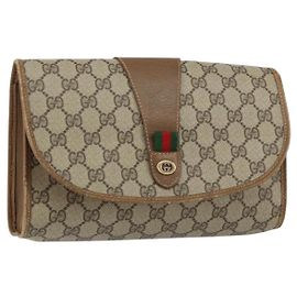 GUCCI GG Supreme Borsa Clutch Sherry Line PVC Beige Oro 89 01 030 Auth 150270