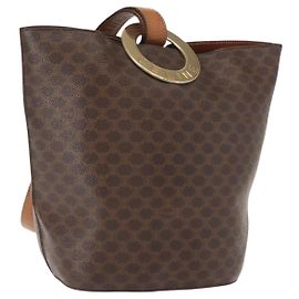 Céline CELINE Macadam Canvas Circle Shoulder Bag PVC Leather Brown Gold Auth 148185