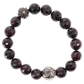 Bracciale in perle Chrome Hearts CH Plus Cross Ball Granato 0,4"" Ag925 Auth 143052M