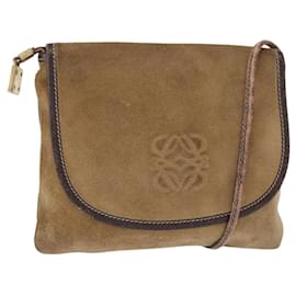LOEWE Borsa a Spalla Anagram Camoscio Beige Oro Auth 151693