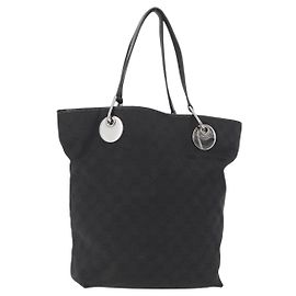 GUCCI GG Canvas Tote Bag Schwarz Silber 120836 Auth 155197