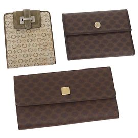 Céline Portafoglio in tela Macadam CELINE PVC 3 pezzi Marrone Beige Auth bs31476