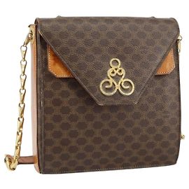 Céline Borsa a Spalla in Tela Macadam CELINE in Pelle PVC Marrone Oro Auth 154706