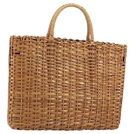 Borsa a Mano FENDI Rattan Marrone Oro Auth ka098