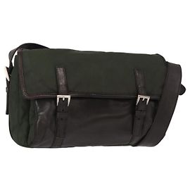 Borsa a Spalla PRADA in Nylon Pelle Khaki Argento Autentica bs31146