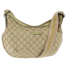 Borsa a Spalla Gucci GG Canvas Sherry Line Beige Oro 181092 Auth 150514