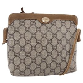 Borsa a Spalla GUCCI GG Plus Supreme in Pelle PVC Beige Oro Auth 150999