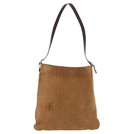 Céline CELINE C Macadam Canvas Schultertasche aus Wildleder Braun Gold Auth ti3487