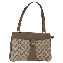 Gucci Bolso Tote GG Supreme de PVC Beige Oro Auth BA8621