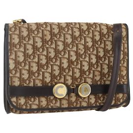 Borsa a Spalla in Tela Trotter Christian Dior Beige Oro Auth 157805