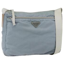 PRADA Schultertasche Nylon Hellblau Silber Authentisch 157225