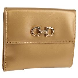 Portafoglio in pelle Gancini Salvatore Ferragamo Oro Auth am10043V