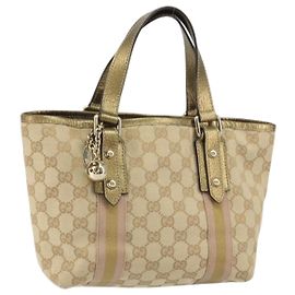 Borsa a Mano Gucci GG Canvas Sherry Line Beige Oro 139261 Auth BA8631
