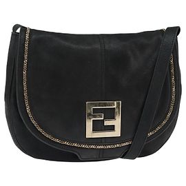 Borsa a spalla FENDI in poliestere Nero Oro Auth ep11289