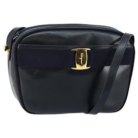 Borsa a Spalla Vala in Pelle Blu Navy e Oro Auth BA7059 di Salvatore Ferragamo