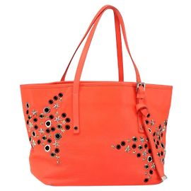 Jimmy Choo Studs Tote Bag aus Leder orange silber authentisch BA7037