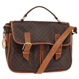 Céline Borsa a spalla circolare in tela Macadam CELINE in pelle PVC marrone oro Auth 147994