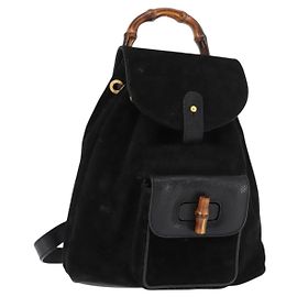 GUCCI Bamboo Rucksack aus Wildleder Schwarz Auth BA6791