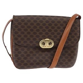 Céline Borsa a spalla in tela Macadam CELINE in pelle PVC marrone oro Auth 128916
