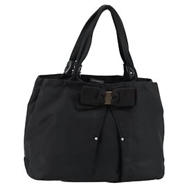 Bolso de mano Vala de cuero negro y dorado Auth BA5683 de Salvatore Ferragamo