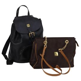 MCM Vicetos Logogram Zaino in Pelle Nylon 2Set Marrone Nero Auth bs29265