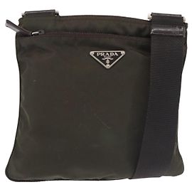 Sac à épaule PRADA en nylon kaki argent authentique 143342