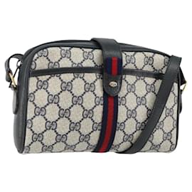 Borsa a Spalla Gucci GG Supreme Sherry Line PVC Blu Navy Oro 89 02 055 Auth 143138
