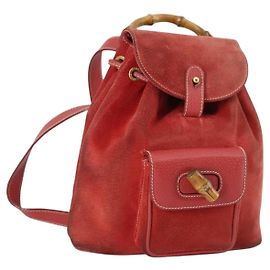 Zaino in Bambù GUCCI Camoscio Rosso Oro 003 2058 0030 Auth th6356