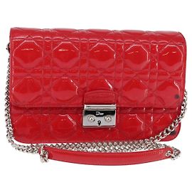Borsa a Spalla Canage Chain Christian Dior Smalto Rosso Argento Auth 144835