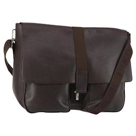 Bulgari Bolsa de Ombro BVLGARI em Couro Marrom Escuro com Detalhes em Prata Auth bs29535