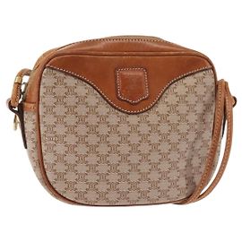 Céline Bolsa de Ombro em Lona Macadam CELINE PVC Bege Ouro Auth 144212