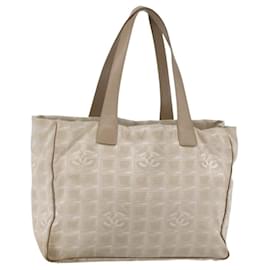 CHANEL Nuova Borsa Tote da Viaggio Nylon Beige Oro CC Auth ti3423