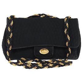 BALLY Borsa a Spalla con Catena Nylon Nero Oro Auth am9111