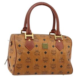 Borsa MCM Logogram Vicetos in pelle PVC marrone oro Auth am9103