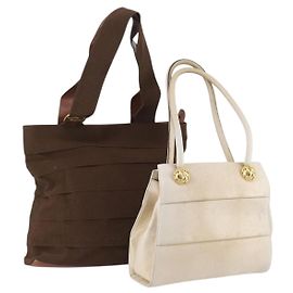 Borsa a Spalla Salvatore Ferragamo in Pelle Nylon 2Set Beige Marrone Auth 141558