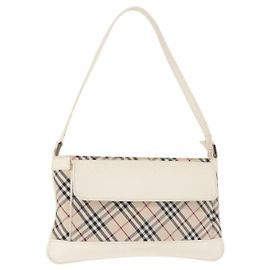 Borsa a Spalla Nova Check in Tela e Pelle Bianca Argento Auth BA6464 di BURBERRY