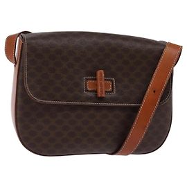 Céline Borsa a Spalla in Tela Macadam CELINE in Pelle PVC Marrone Oro Auth 145772