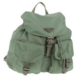 PRADA Backpack Nylon Green Silver Auth 143502
