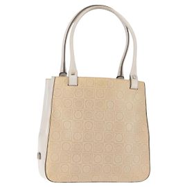 Borsa Tote Gancini in Pelle Beige Argento Salvatore Ferragamo Auth 145755