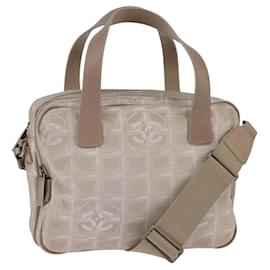 CHANEL Neue Reisetasche Nylon 2way Beige Silber CC Auth 145353
