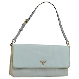 PRADA Schultertasche Nylon Hellblau Gold Auth 143505
