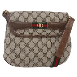 Borsa a spalla Gucci GG Canvas Web Sherry Line in pelle PVC beige e verde Auth BA6766
