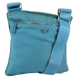 Bolso de Hombro PRADA de Nailon Azul Claro Plata Auténtico 151024