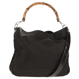 Gucci Bamboo Handtasche Nylon 2way Braun Silber 001 1577 Auth ep11538