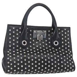 Borsa a mano in pelle nera con borchie Jimmy Choo Auth 149751