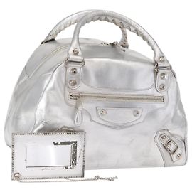 BALENCIAGA Borsa a Mano Grease in Pelle Argento 203249 Auth bs30812