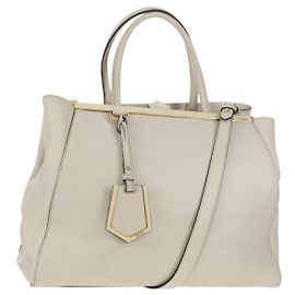 Borsa a mano FENDI 2Jours in pelle 2 in 1 bianco oro Auth bs30333