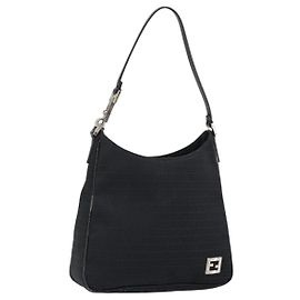 Borsa a Spalla in Tela Zucchino FENDI Nera Argento Auth 149754