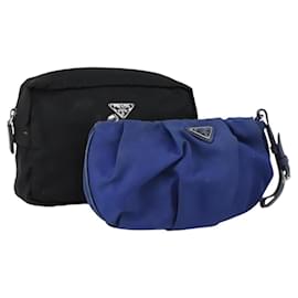 Pochette Prada Nylon 2 Set Nero Blu Auth 150209